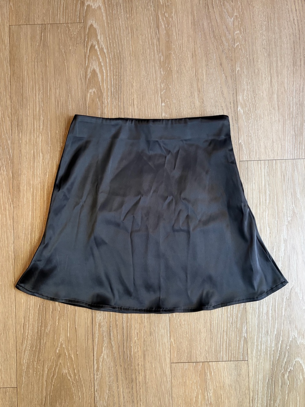 Black Satin/Silk A-Line Mini Skirt